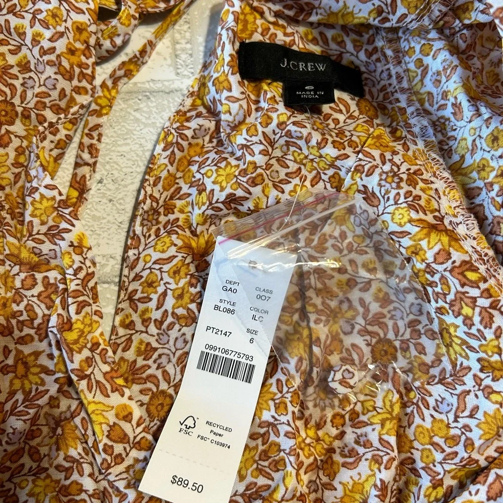 J. Crew Yellow and Cream Floral Blouse